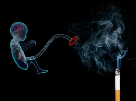 Illustration des dangers du tabagisme et de la fumée de cigarette sur le fœtus pendant la grossesse