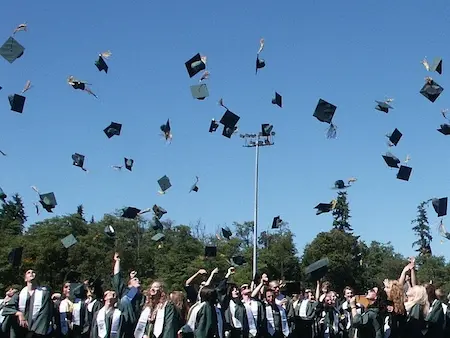 Lancer de chapeaux de diplômés symbolisant la réussite aux examens et concours grâce à la préparation mentale
